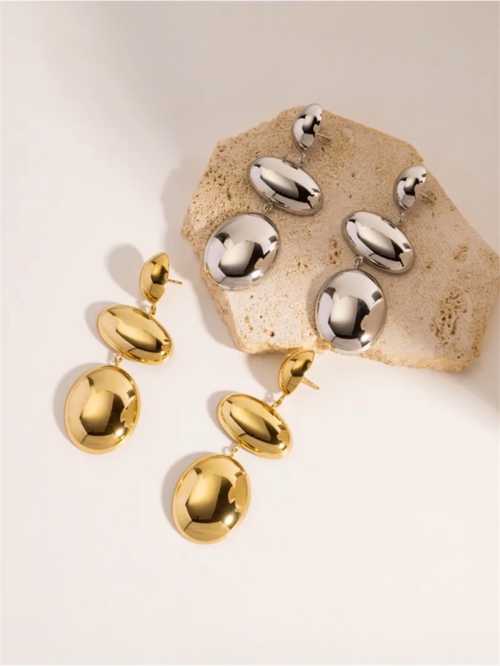Triple Oval Drop Earrings NWT Gold Plated PVD Coated